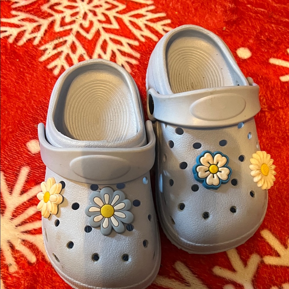 Kids Blue Clogs with Flower Accents